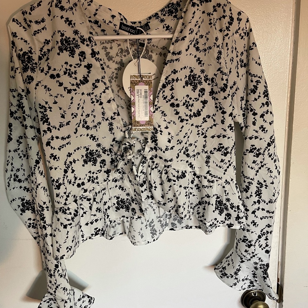 Boohoo Lace Up Blouse